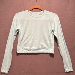 Women's Light Blue/Aqua Long Sleeve Crop Top